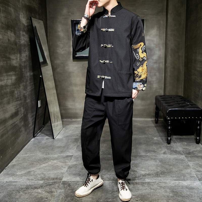 A1006秋冬大码中国风2020龙刺绣盘扣/汉服套装P130,男装民族服装,钱塘7008(原4008)