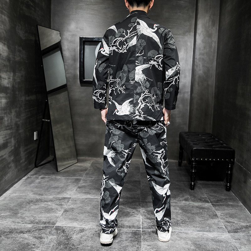 A796*中国风2021秋冬数码印花盘扣汉服套装男P100,男装休闲套装,钱塘7008(原4008)