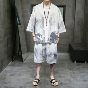 A3029*大码夏男2021中国风 水墨 沙滩 冰丝面料 汉服套装p80图片