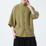 竖条纯色夏季2026宽松短袖衬衫/衬衣A629*p65，男装T恤，钱塘7008(原4008)