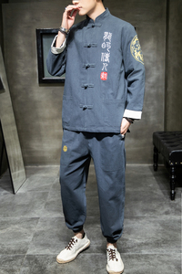 A1003风2021双臂刺绣 棉麻盘扣/唐装/汉服套装图片