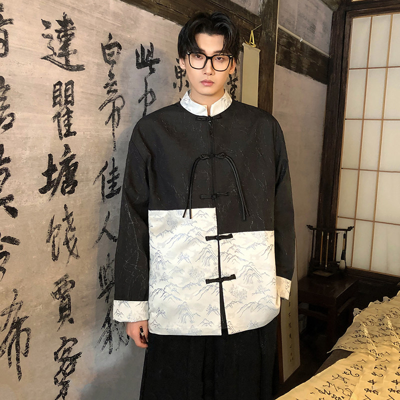 新品2026春新中式提花款拼接夹克唐装外套A935-P110,男装夹克,钱塘7008(原4008)