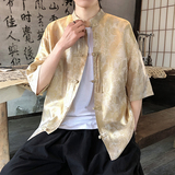 2色八角提花夏季新品2025风汉服短袖衬衫/衬衣A686-p48，男装衬衫，钱塘7008(原4008)