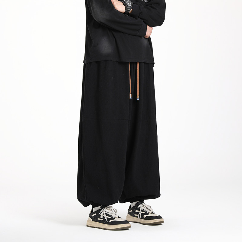 加绒2025秋冬黑暗风宽松版哈伦棉麻灯笼裤子A896-p80加绒,男装休闲裤,钱塘7008(原4008)