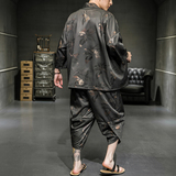 A2022*新2021夏冰丝数码印中国风套装T恤+七分裤P75，男装休闲套装，钱塘7008(原4008)