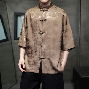 风 冰丝面料 山水款夏季2026新中式短袖衬衫/衬衣A622*p65图片