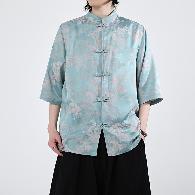 龙凤提花 夏季新品2025 风 汉服短袖衬衫/衬衣A676-p65图片