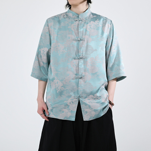 龙凤提花 夏季新品2025 风 汉服短袖衬衫/衬衣A676-p65图片