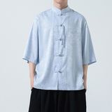风冰丝面料夏季2026新中式短袖汉服/唐装衬衫A627*p65，男装T恤，钱塘7008(原4008)