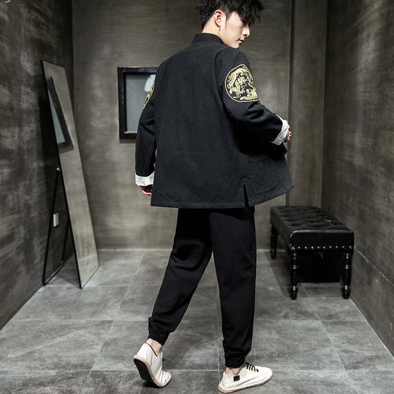 A1003中国风2021秋冬双臂刺棉麻/唐装/汉服套装P135,男装民族服装,钱塘7008(原4008)