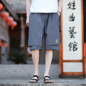 2026夏季棉麻 新品 双层设计刺绣 宽松短裤A4009-p40图片