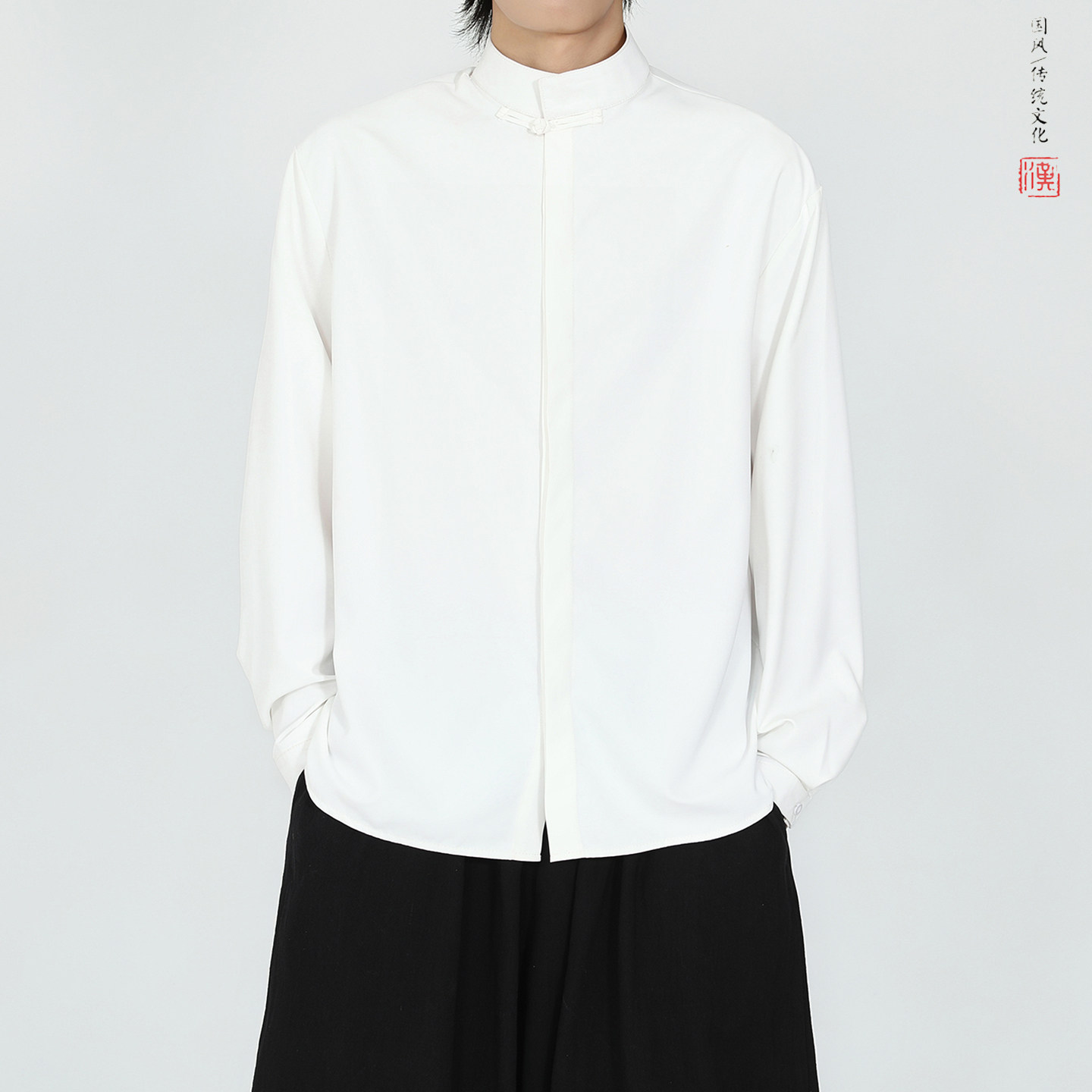 一字扣衬衫2026秋新中式风盘扣长袖衬衫A5805*P65,男装衬衫,钱塘7008(原4008)