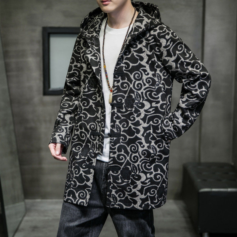 风2026春秋新中式连帽中长款风衣特价A6002-p60，男装风衣，钱塘7008(原4008)