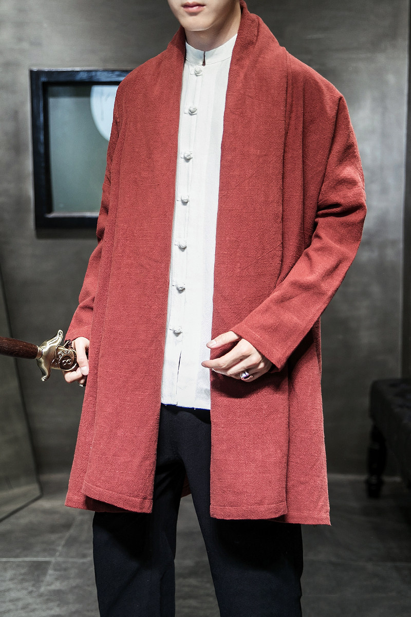 A809中国风大码2021春秋简约亚麻棉汉服开衫外套P80,男装风衣,钱塘7008(原4008)