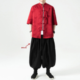 过年大红冰丝竹子夏风2026盘扣短袖汉服衬衫A890-p65，男装T恤，钱塘7008(原4008)