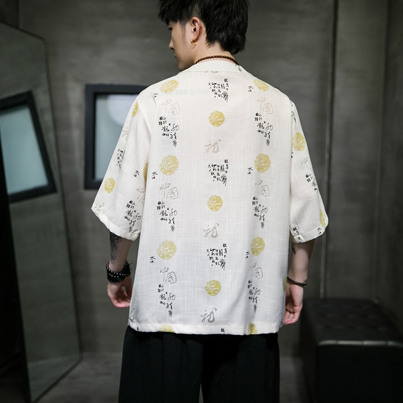 风夏2025仿麻水洗抗皱唐装汉服短袖衬衫/衬衣A868-p55,男装T恤,钱塘7008(原4008)