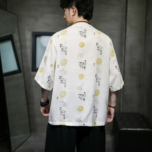 风夏2025 仿麻水洗抗皱 唐装汉服短袖衬衫/衬衣A868-p55图片