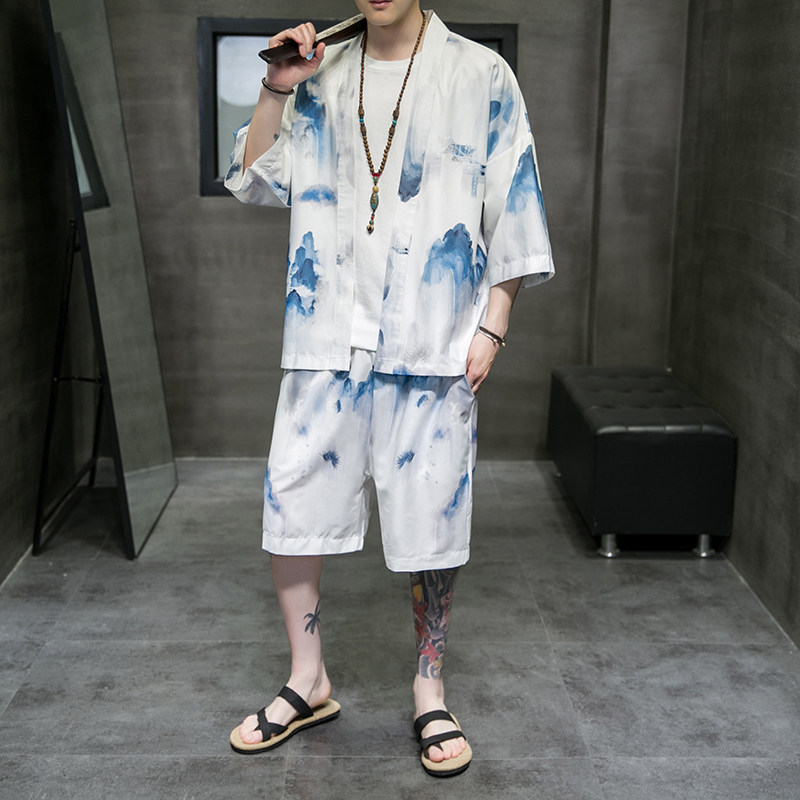 冰丝2026夏大码男装风沙滩休闲汉服套装特价A3021-p50，男装休闲套装，钱塘7008(原4008)