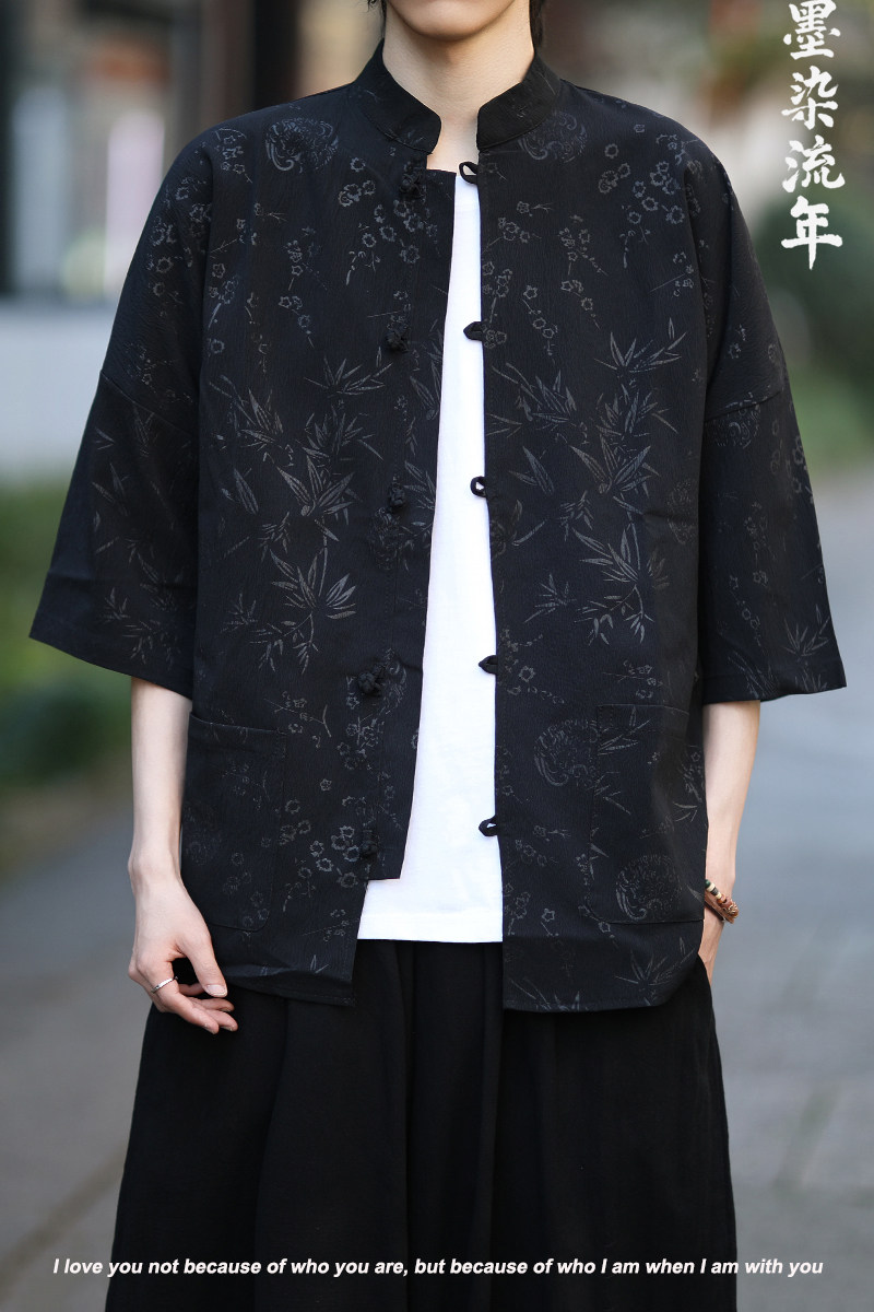 风防麻款竹子压花夏2025新中式短袖衬衫/衬衣A633*p65,男装衬衫,钱塘7008(原4008)