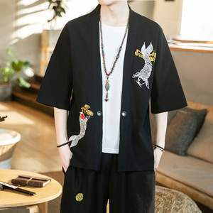 JJ002汉服开衫中国风大码20213色刺绣短袖开衫p45