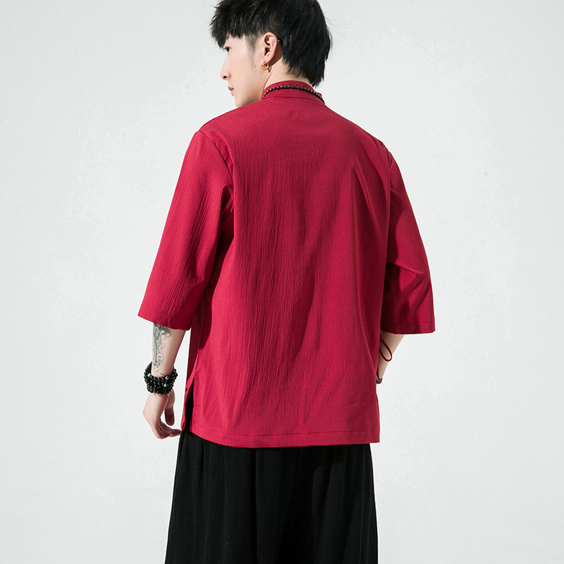 特价纽扣款风夏2026唐装汉服男短袖T恤A863冰丝p45,男装T恤,钱塘7008(原4008)
