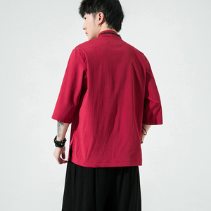 特价纽扣款 风夏2026 唐装汉服 男短袖T恤A863冰丝 p45图片