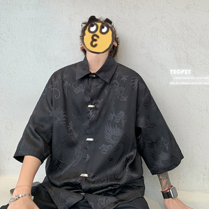 港风新中式龙纹提花金属对扣中性款短袖衬衫A663*P58,颜色衬衫搭配图片欣赏图片