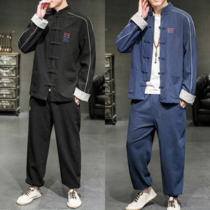 2026春大码反光条 新中式 棉麻唐装/汉服套装特价 A2020-P80图片