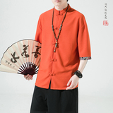夏新2026新品风华夫格面料汉服唐装短袖男T恤A9005-p48，男装T恤，钱塘7008(原4008)