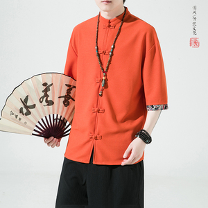 夏新2026  新品风  华夫格面料 汉服唐装短袖男T恤A9005-p48图片