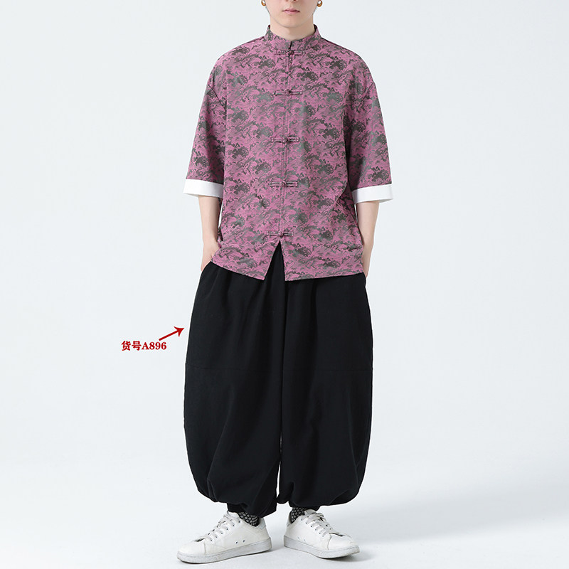 冰丝提花夏季2026新中式短袖衬衫/衬衣A621*p65,男装T恤,钱塘7008(原4008)
