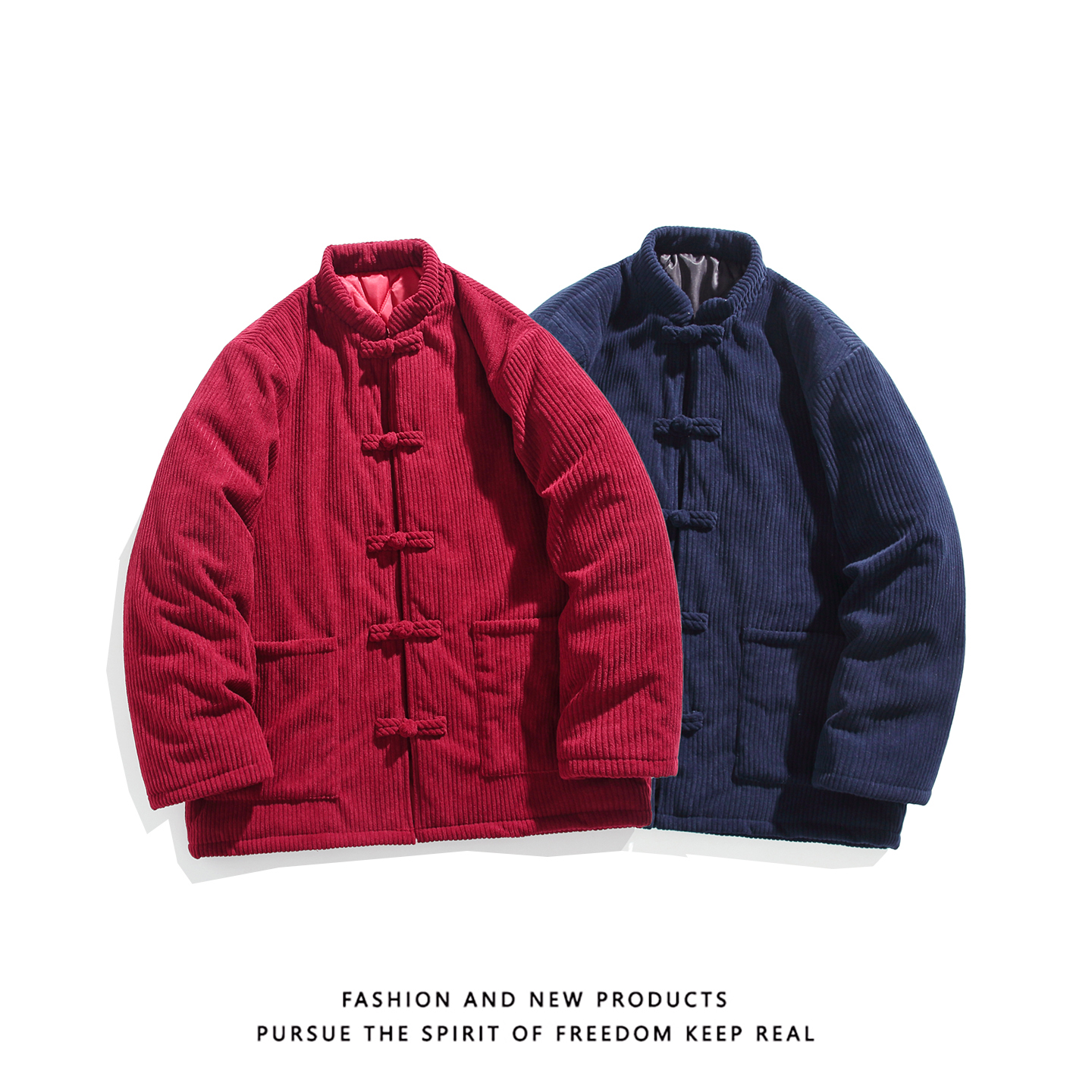 白底灯芯绒冬2025新中式盘扣外套唐装红棉衣外套A550-P148，男装棉衣，钱塘7008(原4008)