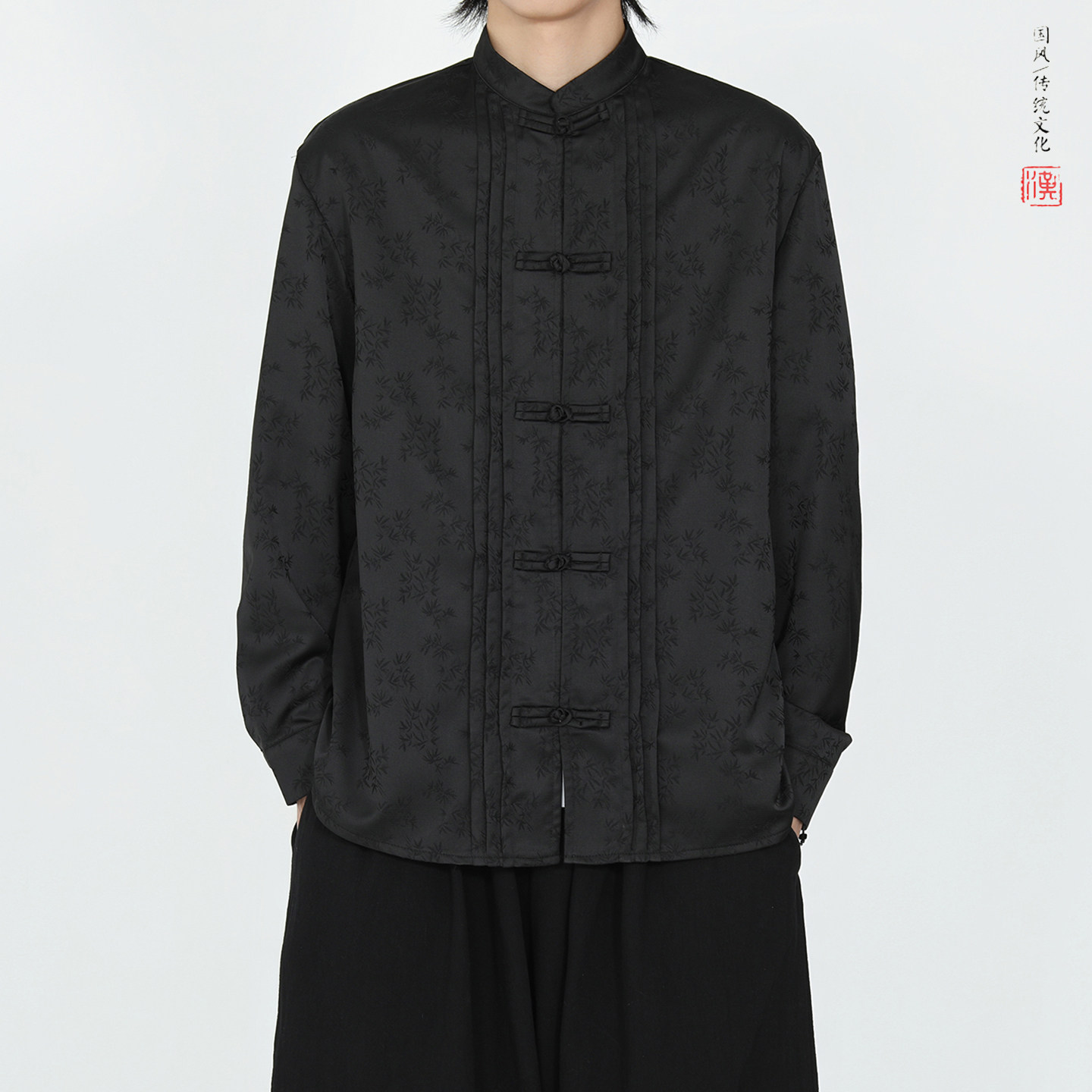 折叠款衬衫2025秋新中式风盘扣长袖衬衫A5806*P68,男装衬衫,钱塘7008(原4008)