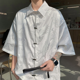 港风新中式龙纹提花金属对扣中性款短袖衬衫A663*P58，男装T恤，钱塘7008(原4008)