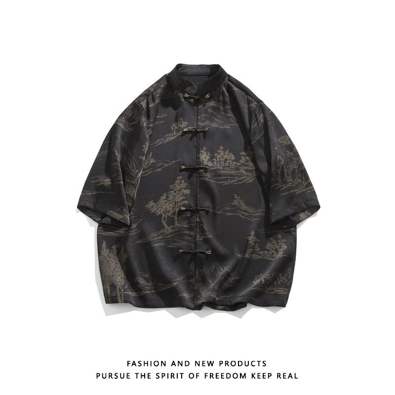夏季新品2025风汉服短袖衬衫/衬衣A675-p65,男装衬衫,钱塘7008(原4008)