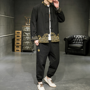 A2029中国风2021春爆款 撞色刺绣 棉麻汉服套装P125图片