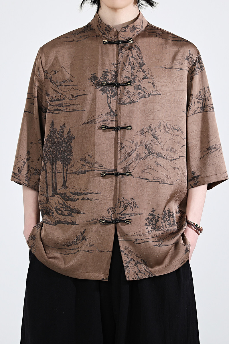 夏季新品2026风汉服短袖衬衫/衬衣A675-p65,男装T恤,钱塘7008(原4008)