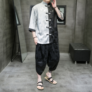 A3019*爆款大码2021中国风 大龙面料 冰丝对拼 开衫 汉服套装p90图片