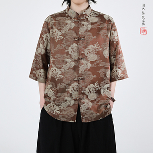 龙凤提花 夏季新品2025 风 汉服短袖衬衫/衬衣A676-p65图片