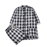 A3025*大码2021新款中国风棉麻格子开衫套装汉服套装p95，男装休闲套装，钱塘7008(原4008)