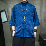风2026夏现货！山水提花冰丝顺滑短袖衬衫/衬衣A881*p65，男装T恤，钱塘7008(原4008)