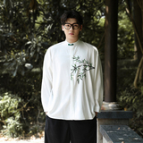 竹子印花新风2025秋季婚礼绸缎盘扣长袖衬衫A906*P68，男装衬衫，钱塘7008(原4008)