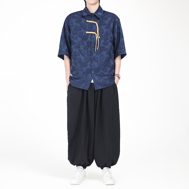 多色现货!2026夏提花新中式风盘扣唐装短袖衬衫A639*P60,男装T恤,钱塘7008(原4008)