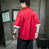 2026风夏装红冰丝绸缎盘扣唐装短袖衬衫A9011-P58，男装T恤，钱塘7008(原4008)
