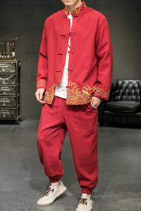 A2029主推中国风2021爆款3色 撞色刺绣 棉麻汉服套装P125图片