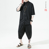2026风夏季方格提花冰丝垂感短袖汉服套装A9002-p70，男装T恤，钱塘7008(原4008)