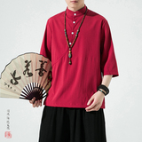 纽扣款风夏2025唐装汉服男短袖T恤A863冰丝p55，男装T恤，钱塘7008(原4008)