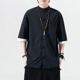 5色夏季2025冰丝抗皱盘扣男短袖衬衫/衬衣A8001*p40，男装T恤，钱塘7008(原4008)