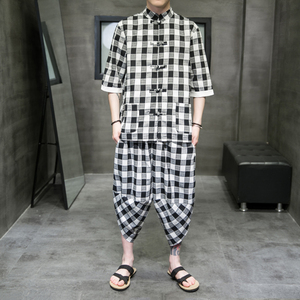A3025*大码2021中国风 棉麻方格子 开衫套装 汉服套装p95图片
