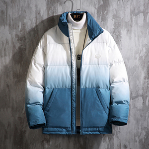 J196渐变撞色2色 2020冬装爆款M-5XL大码 立领棉衣棉服P120图片